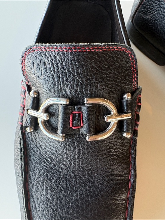 Vintage Donald Pliner Black Leather Loafers with Red Stitching and Silver Bit main image 5